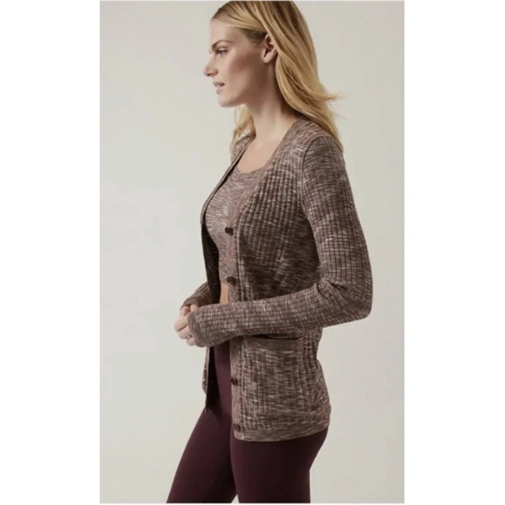 Athleta Revolve Seamless Cardigan Mahogany Button Sweater‎ Brown Small